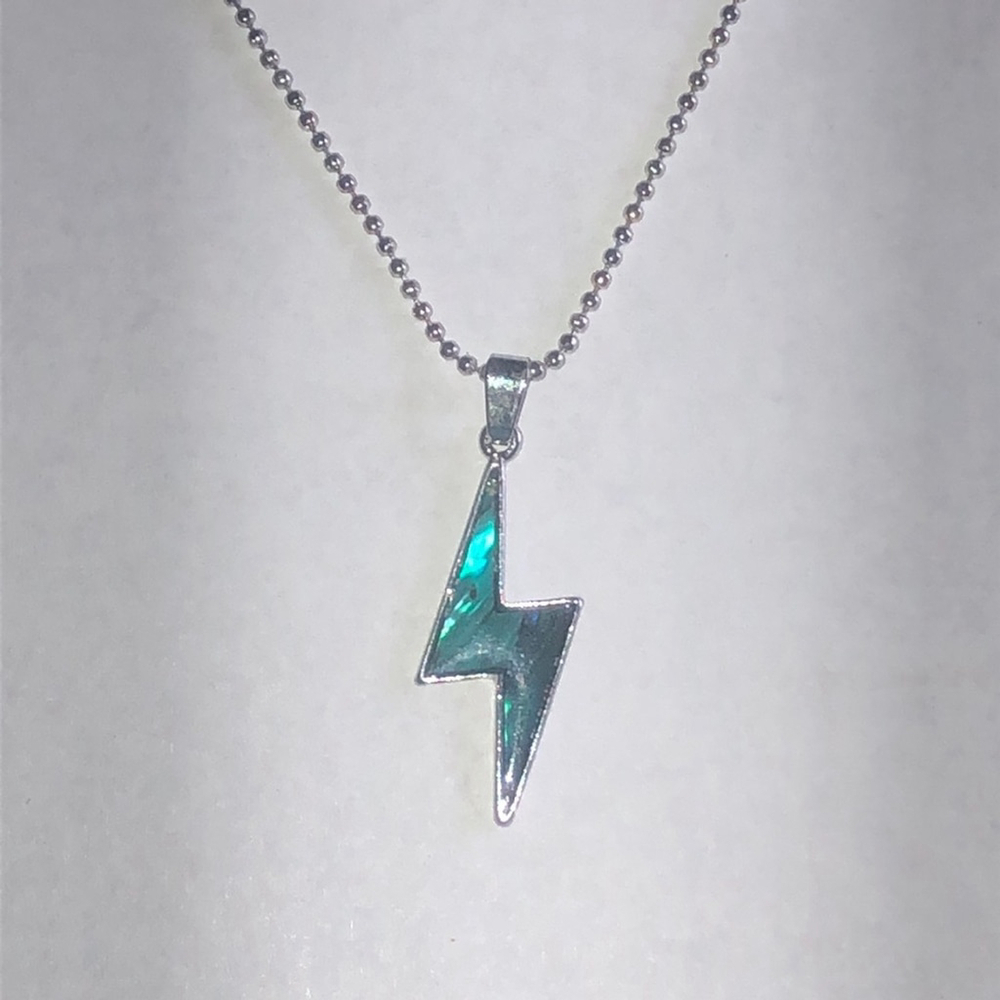 Silver Tone Shell Lightning Bolt Pendant Necklace
